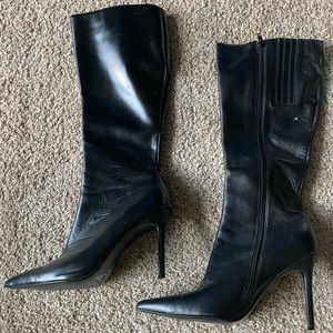 Black knee high leather heels
